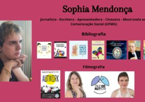 Para ilustrar o texto, Do livro Outro Olhar - Reflexões de Autista, foto da autora Sophia Mendonça e os seus sete livros publicados.
