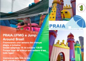 Lugar de criança autista é em todo lugar. PRAIA-UFMG, em parceria com o Jump Around Brasil, vai realizar sessão única e gratuita, no dia 14, BH Shopping, às 13h30. É o que diz essa foto do maior Castelo da América Latina.